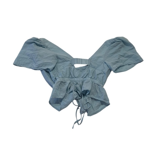 Y2K 7 For all Mankind Light Blue Button Up Off Shoulder Milkmaid Coquette Top XS - Picture 4 of 10